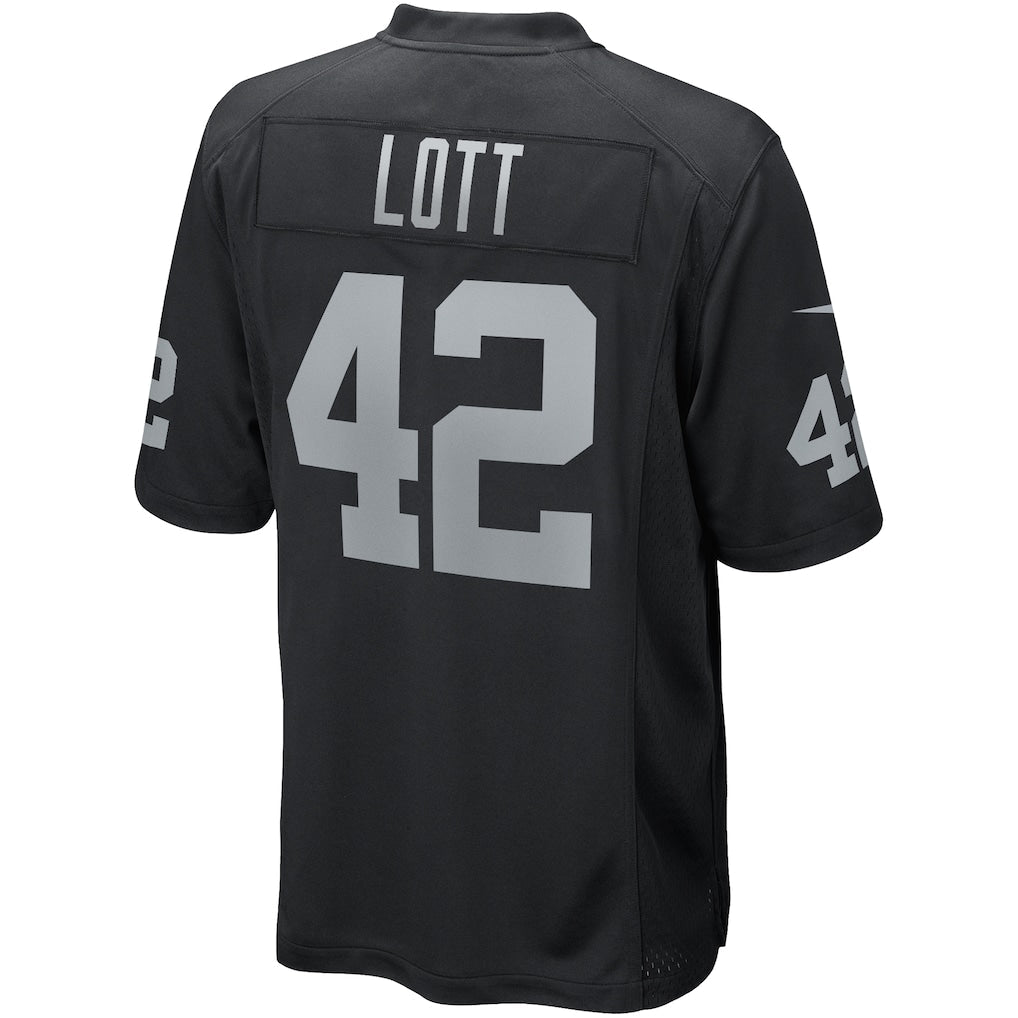 Punc LV.Raiders #42 Ronnie Lott Black Game Retired Player Jersey