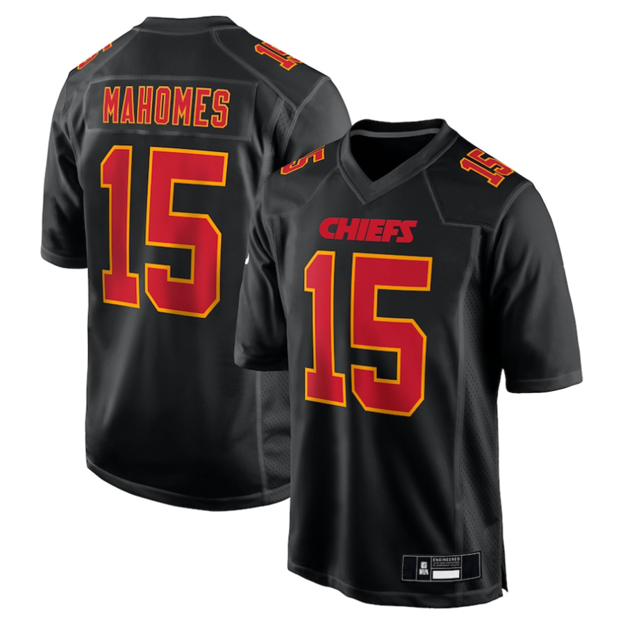 Punc #15 Patrick Mahomes Player KC.Chiefs Carbon Black Fashion Game Stitched Jerseys