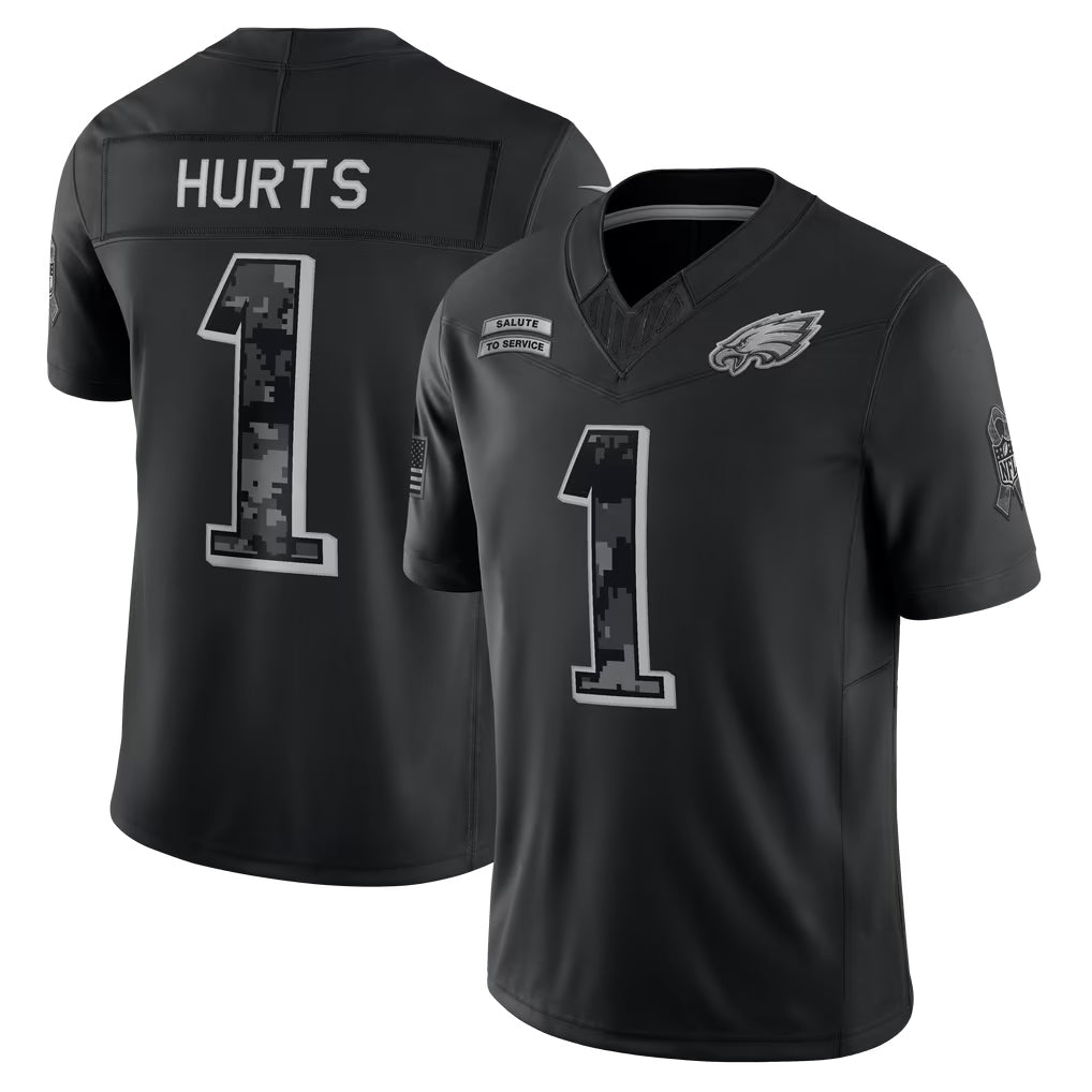 Punc P.Eagles #1 Jalen Hurts Player Black Limited 2026 Salute to Service Home Game Stitched Jerseys