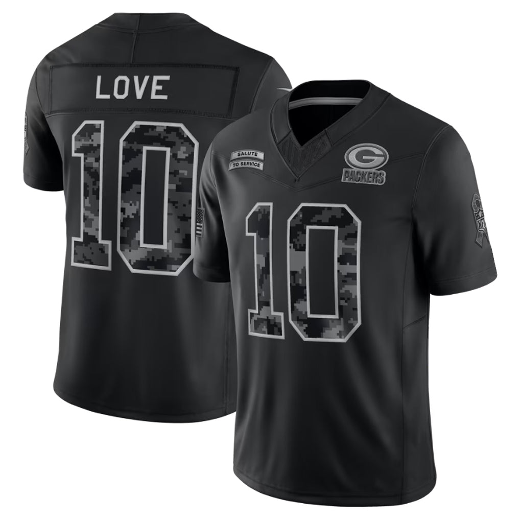 Punc GB.Packers #10 Jordan Love Player Black Limited 2026 Salute to Service Home Game Stitched Jerseys