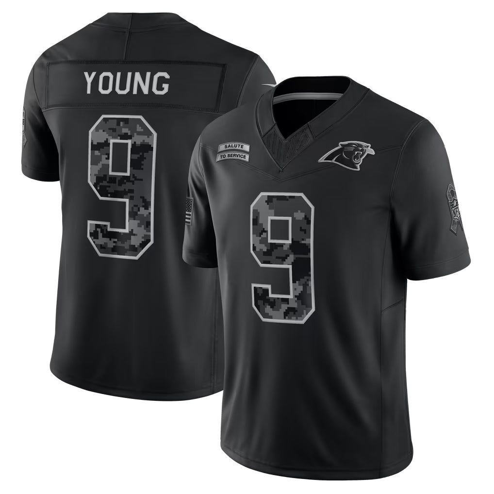 Punc C.Panthers #9 Bryce Young Player Black Limited 2026 Salute to Service Home Game Stitched Jerseys