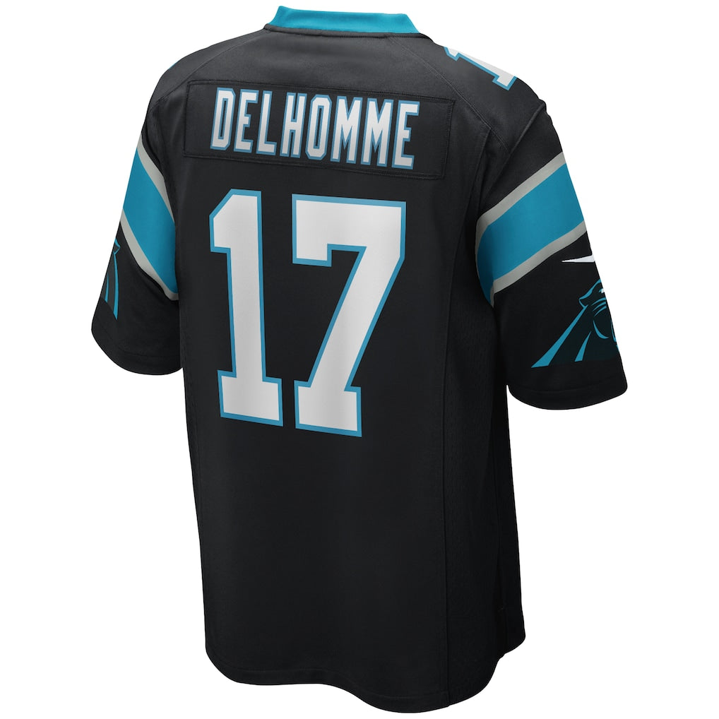 Punc C.Panthers #17 Jake Delhomme Black Game Retired Player Jersey