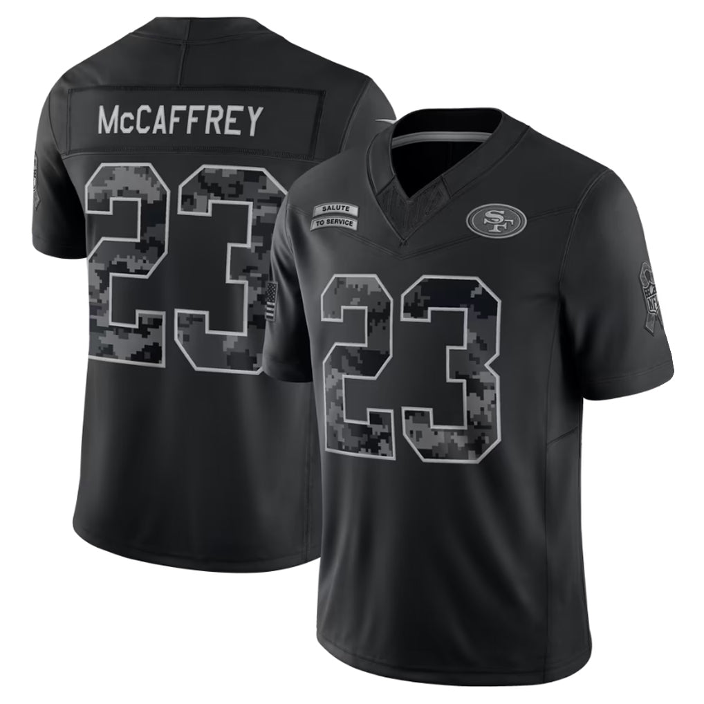 Punc SF.49ers #23 Christian McCaffrey Player Black Limited 2026 Salute to Service Home Game Stitched Jerseys