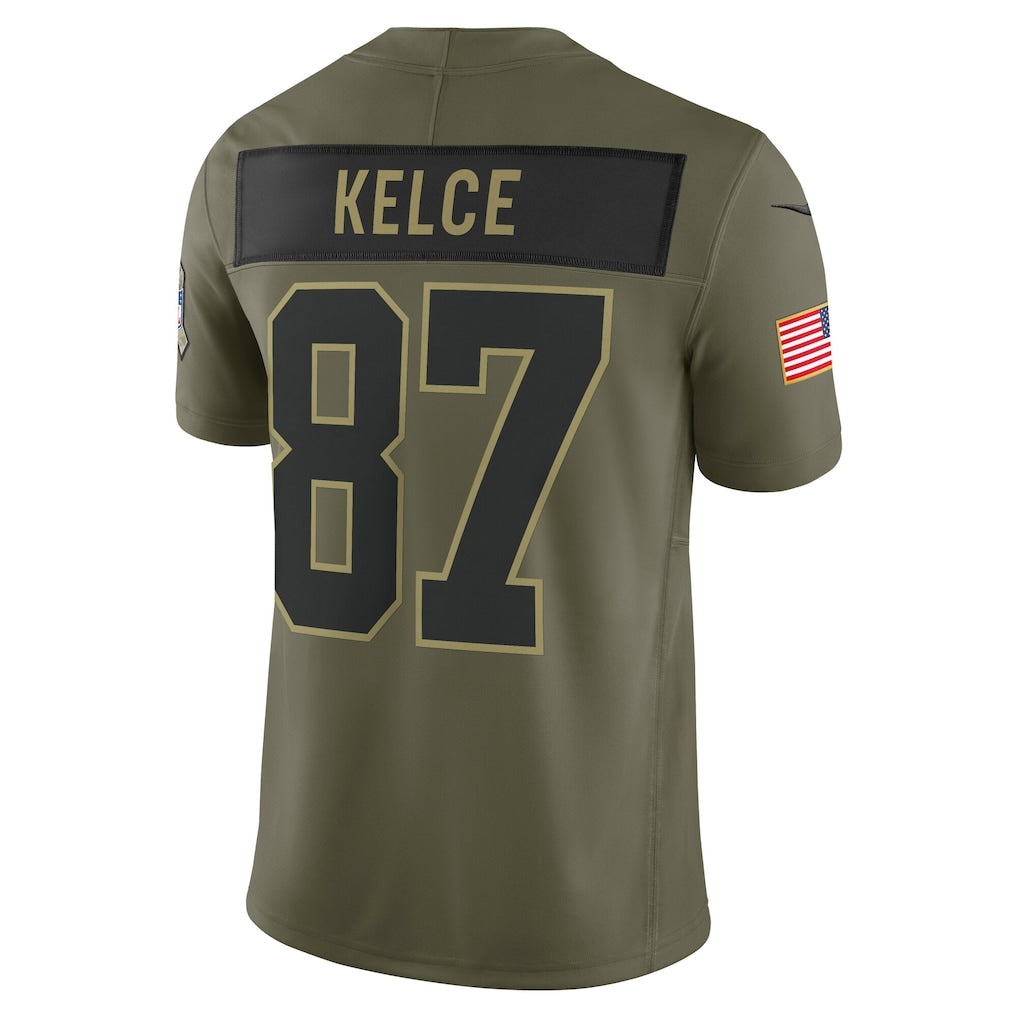Punc KC.Chiefs #87 Travis Kelce Olive 2025 Salute to Service Limited Jersey