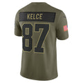 Punc KC.Chiefs #87 Travis Kelce Olive 2025 Salute to Service Limited Jersey
