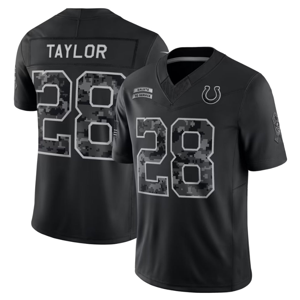 Punc IN.Colts #28 Jonathan Taylor Player Black Limited 2026 Salute to Service Home Game Stitched Jerseys