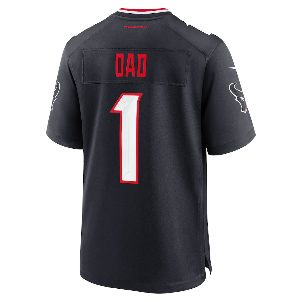 Punc H.Texans #1 Dad Navy Game Jersey