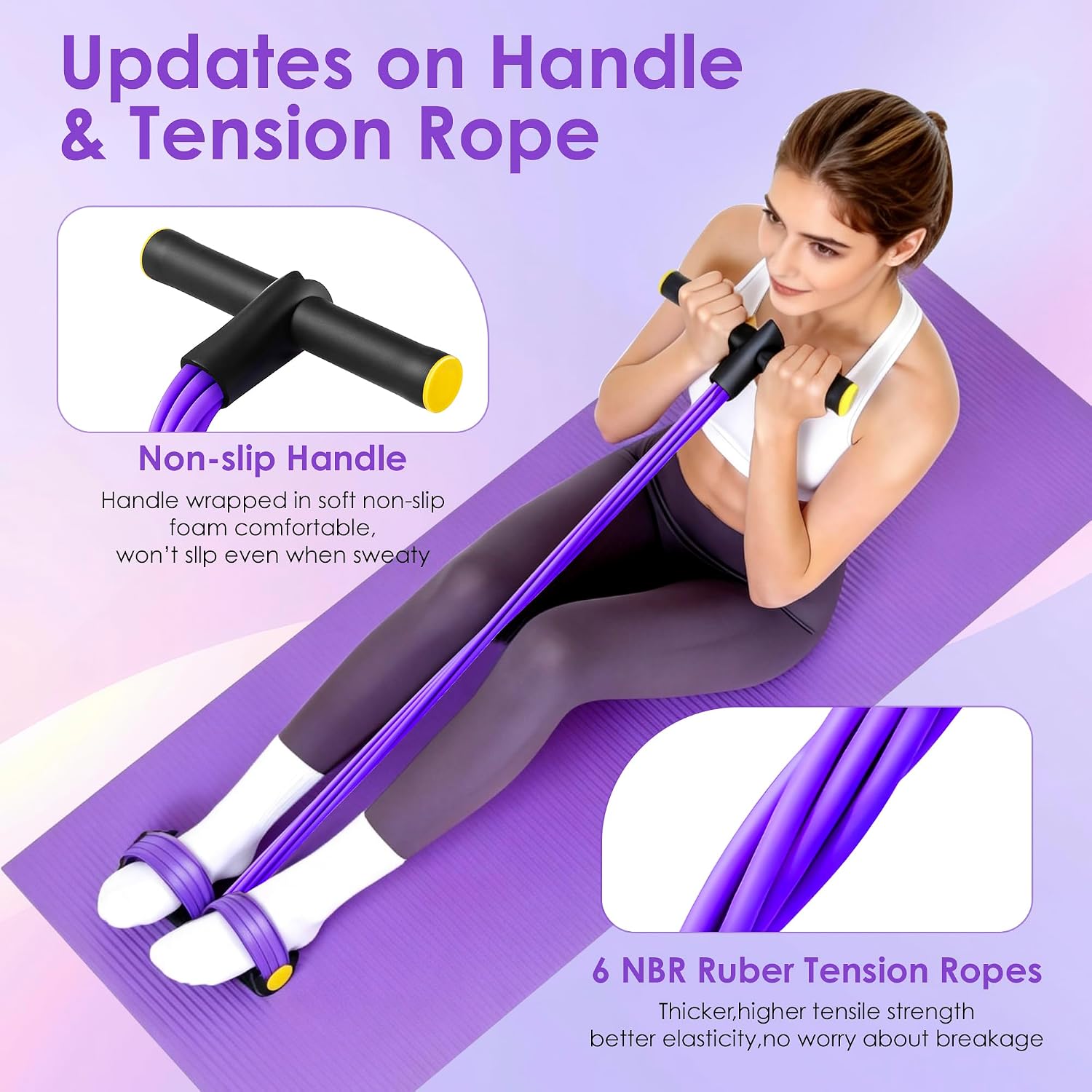 Pedal Resistance Band with Handle， Foot Pedal Resistance Band for Women，Multifunction Exercise Bands for Home Gym Full Body Workout