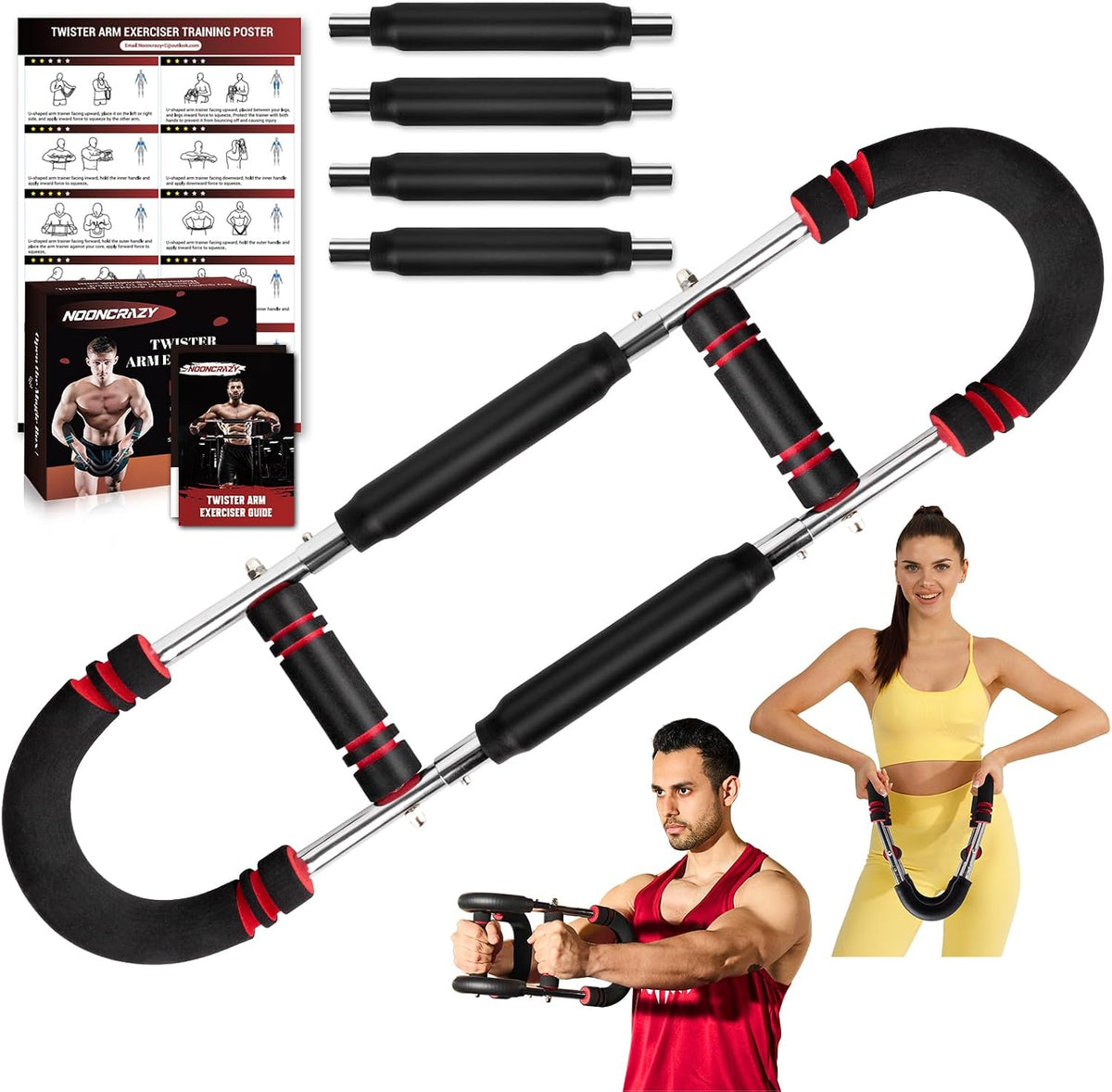 Twister Arm Trainer, 30-120 lbs Adjustable Chest Workout Equipment | 4 Spring & Poster for Men & Women, Detachable Power Twister Home Fitness Equipment for Enhancing Upper Body Muscle