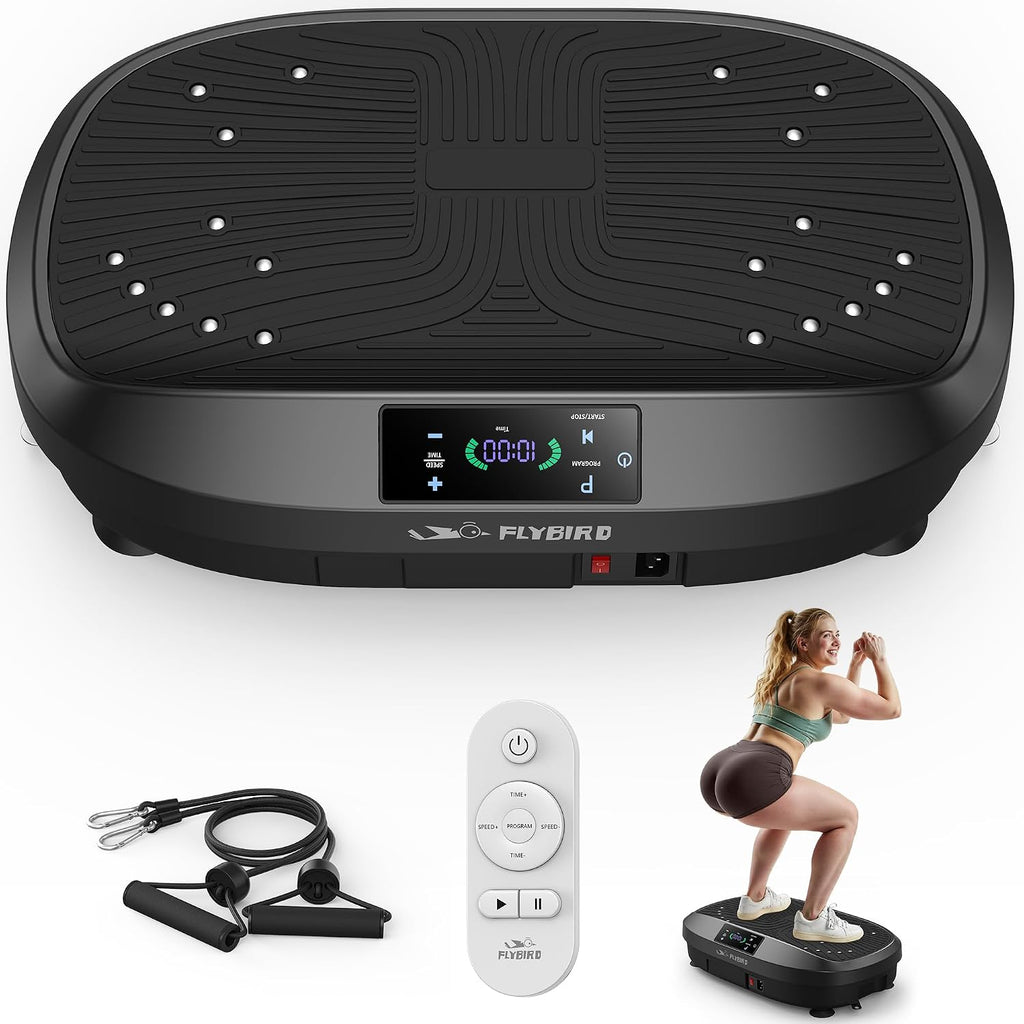FLYBIRD Vibration Plate Exercise Machine for Lymphatic Drainage, Adjustable Levels Full Body Workout, Curved Vibration Plate with Powerful Motor for Weight Loss Fat Burner, Home Fitness Equipment