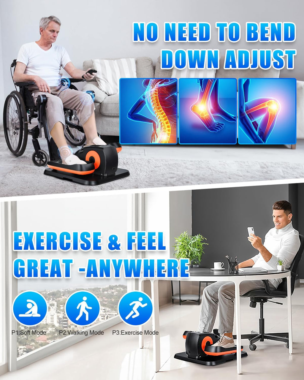 Putnen Under Desk Elliptical Machine, Electric Leg Exerciser for Seniors | 100% No Assembly, Portable Quiet Elliptical Exercise Machine, Seated Pedal Exerciser with Remote Control & 12 Speeds