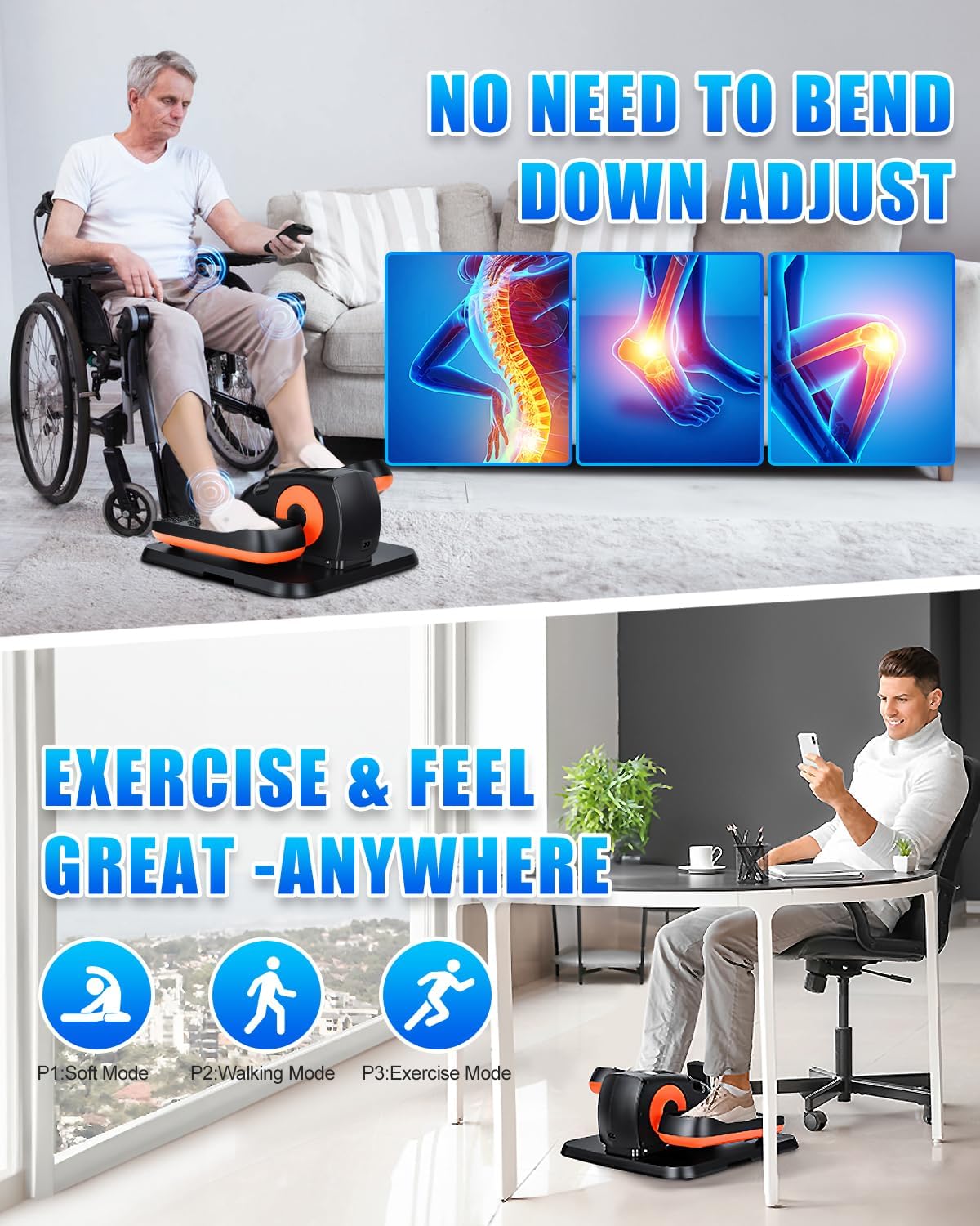 Putnen Under Desk Elliptical Machine, Electric Leg Exerciser for Seniors | 100% No Assembly, Portable Quiet Elliptical Exercise Machine, Seated Pedal Exerciser with Remote Control & 12 Speeds