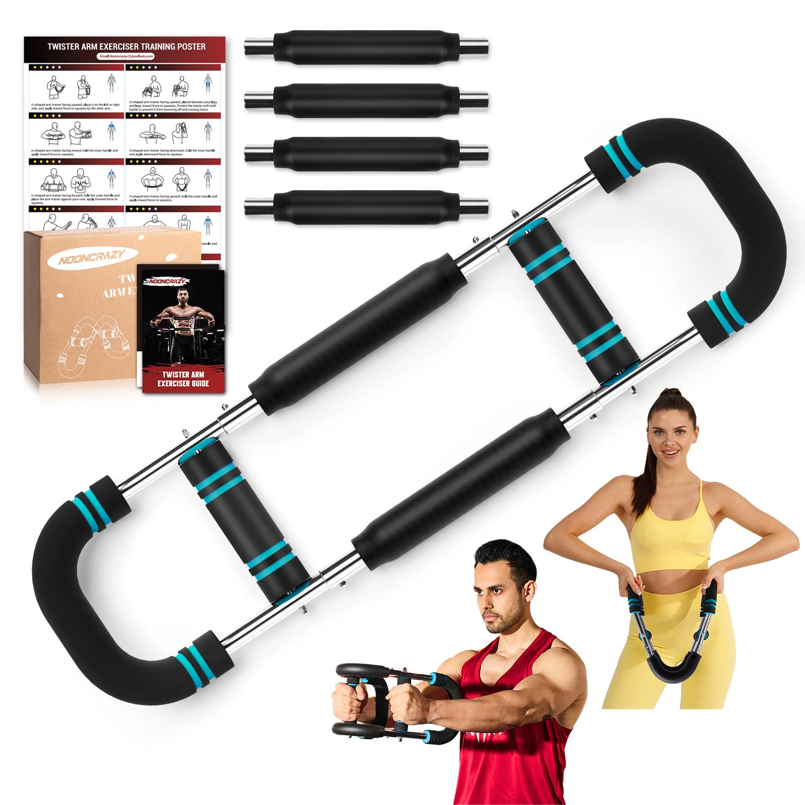 Twister Arm Trainer, 30-120 lbs Adjustable Chest Workout Equipment | 4 Spring & Poster for Men & Women, Detachable Power Twister Home Fitness Equipment for Enhancing Upper Body Muscle