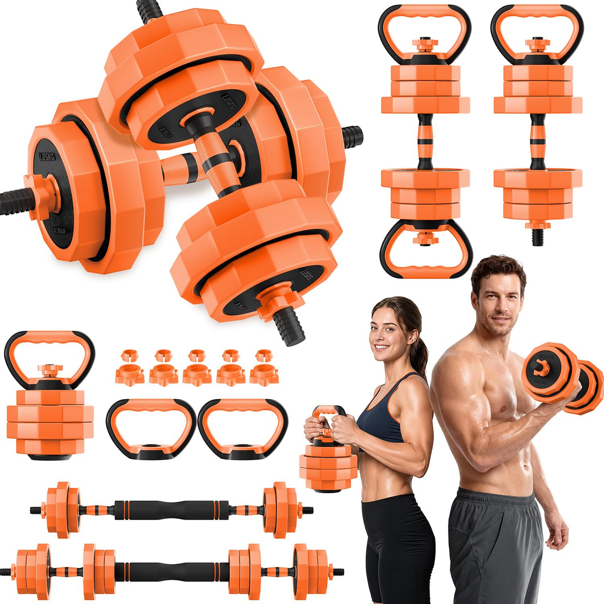 Adjustable Dumbbell Set with Barbell Connector, 5-in-1 Home Gym Free Weights for Full-Body Strength Training, Space-Saving Design for Apartments and Garage Gyms