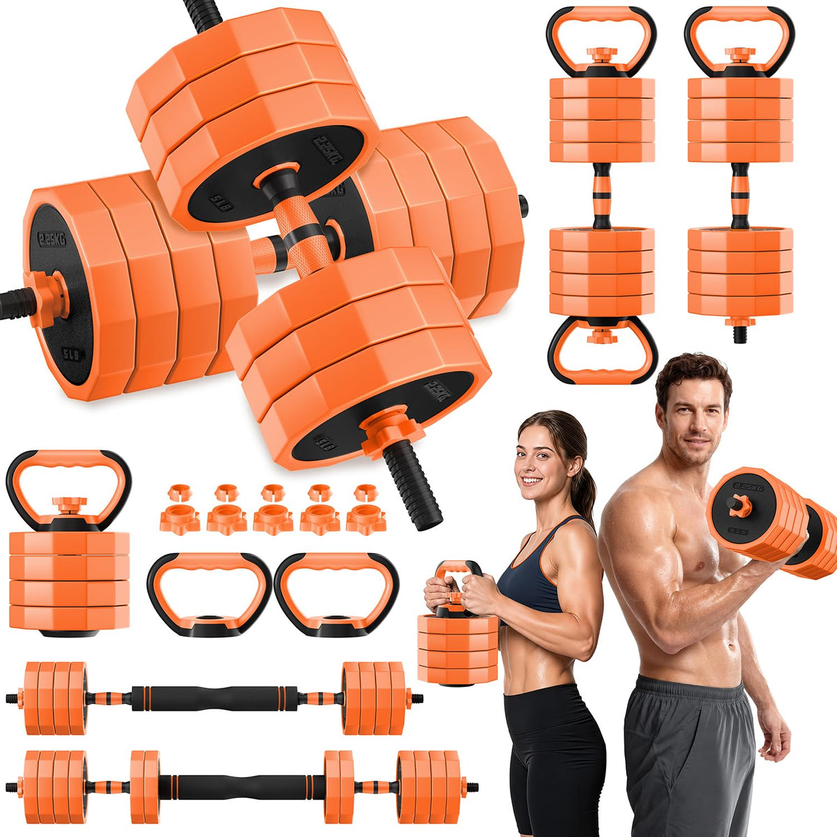 Adjustable Dumbbell Set with Barbell Connector, 5-in-1 Home Gym Free Weights for Full-Body Strength Training, Space-Saving Design for Apartments and Garage Gyms