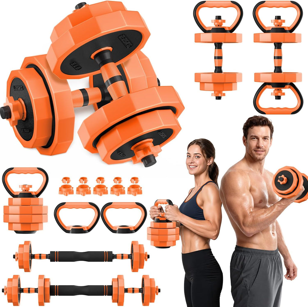 Adjustable Dumbbell Set with Barbell Connector, 5-in-1 Home Gym Free Weights for Full-Body Strength Training, Space-Saving Design for Apartments and Garage Gyms