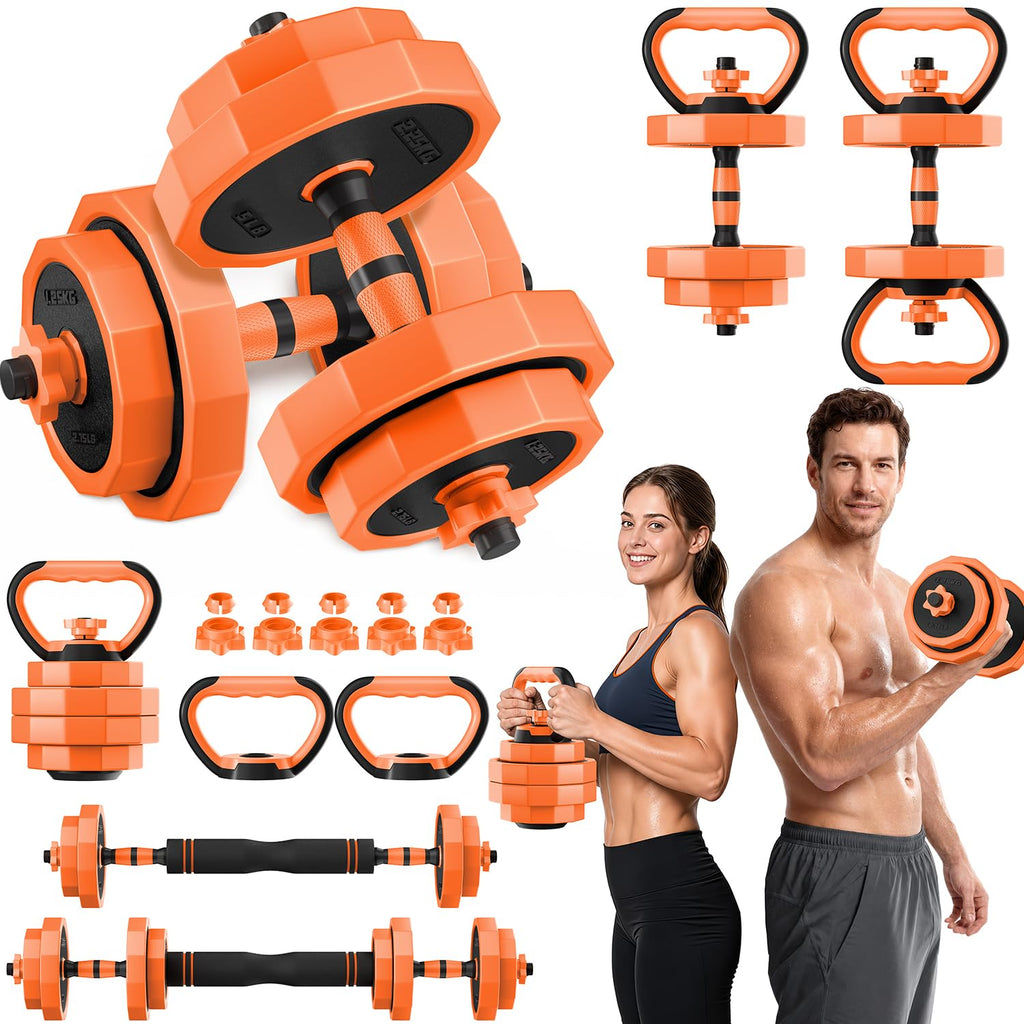 Adjustable Dumbbell Set with Barbell Connector, 5-in-1 Home Gym Free Weights for Full-Body Strength Training, Space-Saving Design for Apartments and Garage Gyms