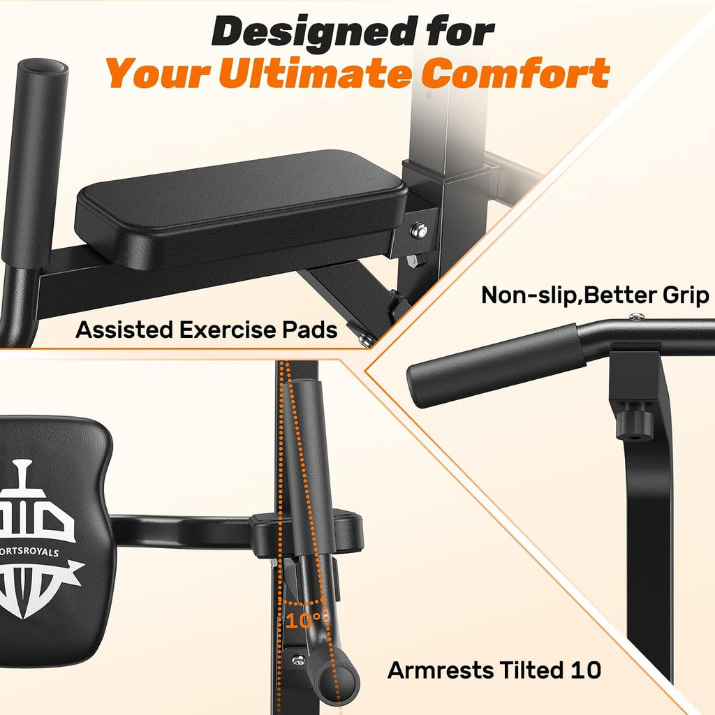 SPORTSROYALS Free Standing Pull Up Bar, Power Tower for Home Gym Training | Sturdy Free Standing Workout Station for Pull-Ups, Dips, Leg Raises and Full-Body Home Gym Strength Training