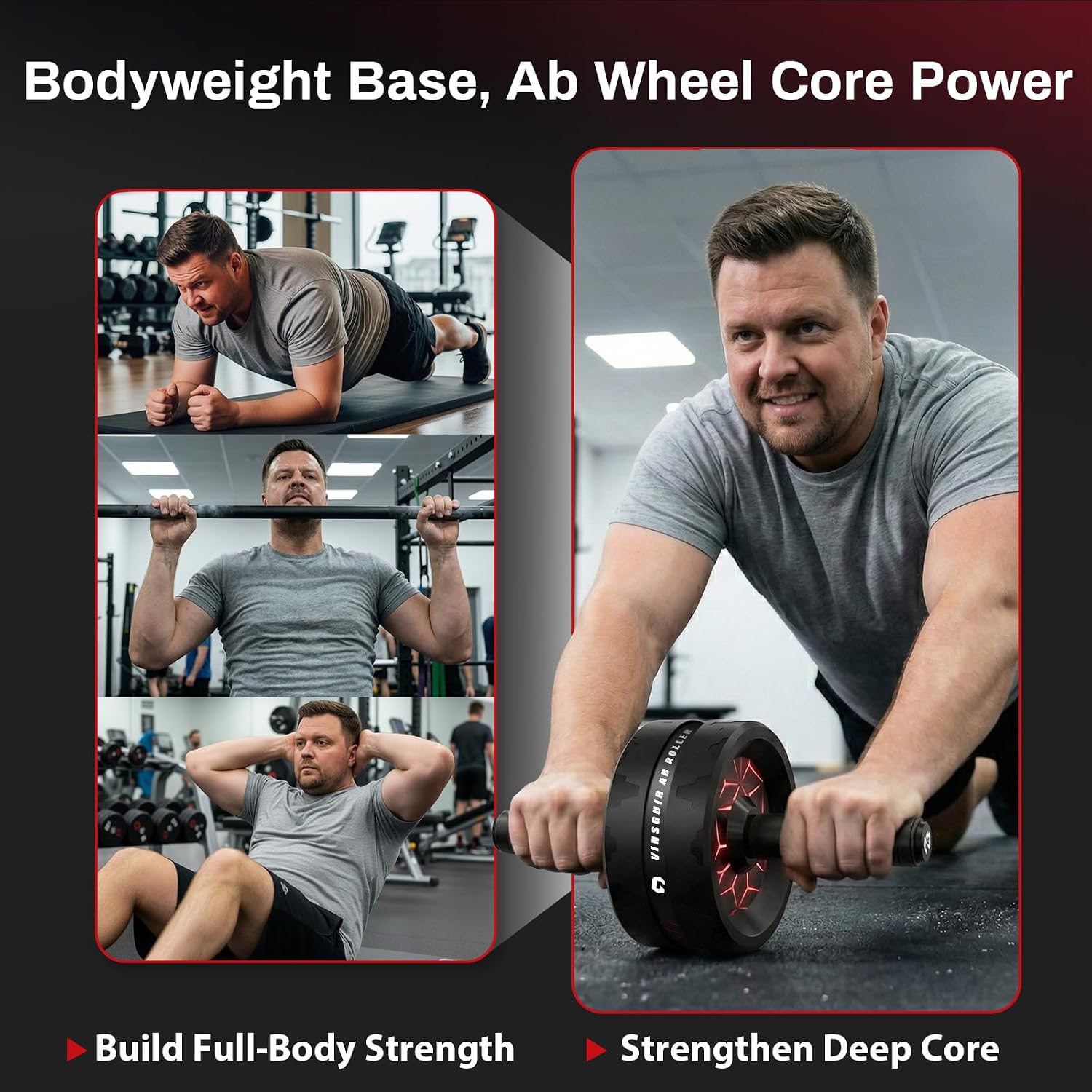 VINSGUIR Ab Roller Wheel, Abs & Core Workout Equipment for Home Gym with Knee Pad Accessories, Abdominal Wheel for Full-body Strength Training