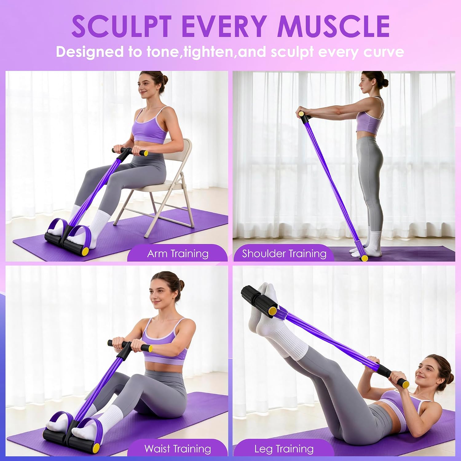 Pedal Resistance Band with Handle， Foot Pedal Resistance Band for Women，Multifunction Exercise Bands for Home Gym Full Body Workout