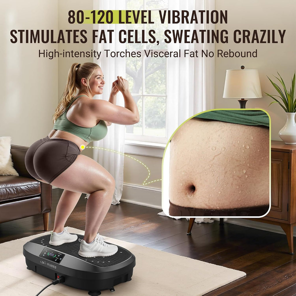 FLYBIRD Vibration Plate Exercise Machine for Lymphatic Drainage, Adjustable Levels Full Body Workout, Curved Vibration Plate with Powerful Motor for Weight Loss Fat Burner, Home Fitness Equipment