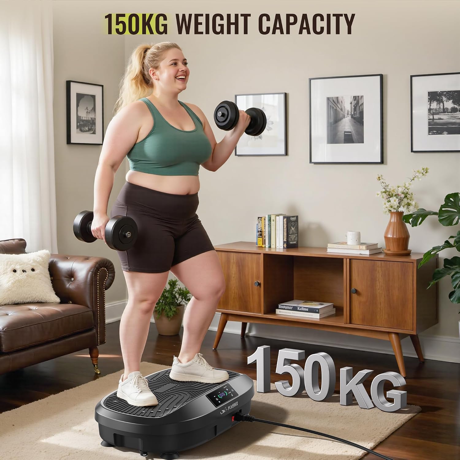 FLYBIRD Vibration Plate Exercise Machine for Lymphatic Drainage, Adjustable Levels Full Body Workout, Curved Vibration Plate with Powerful Motor for Weight Loss Fat Burner, Home Fitness Equipment