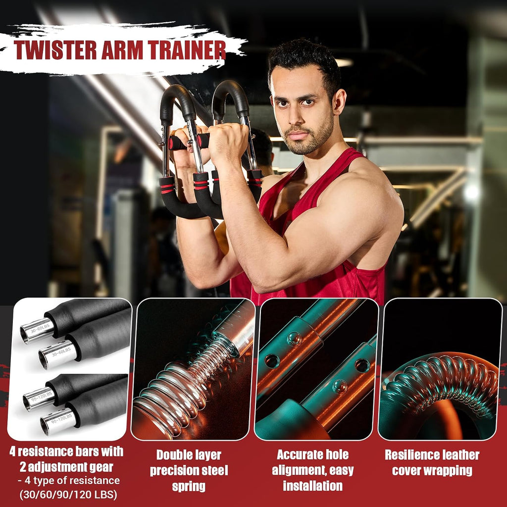 Twister Arm Trainer, 30-120 lbs Adjustable Chest Workout Equipment | 4 Spring & Poster for Men & Women, Detachable Power Twister Home Fitness Equipment for Enhancing Upper Body Muscle