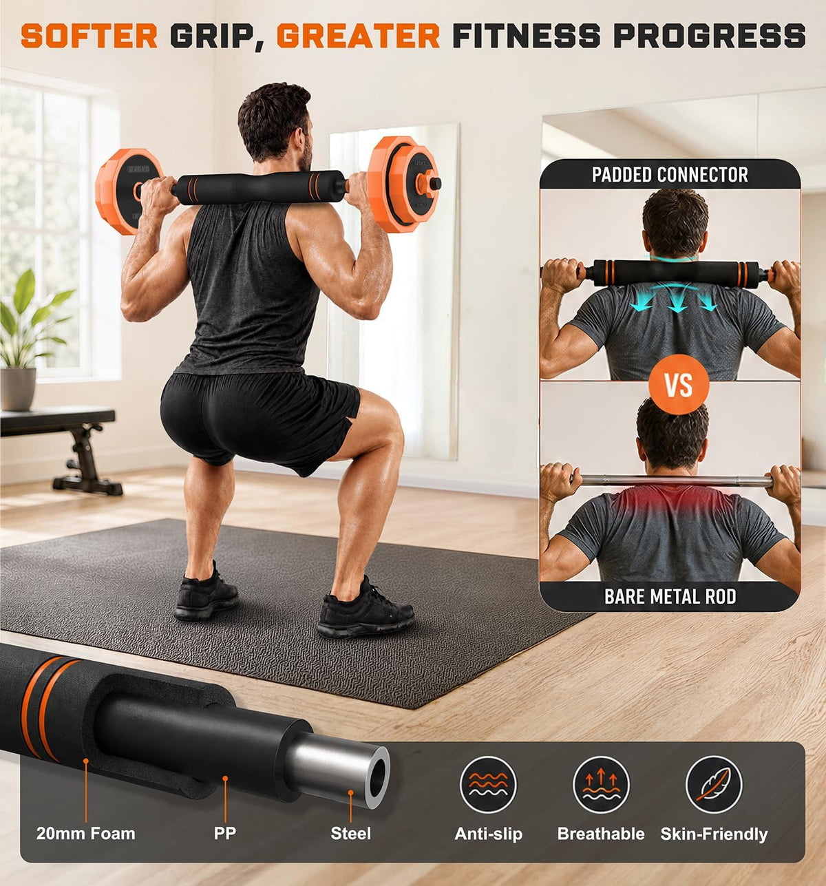 Adjustable Dumbbell Set with Barbell Connector, 5-in-1 Home Gym Free Weights for Full-Body Strength Training, Space-Saving Design for Apartments and Garage Gyms