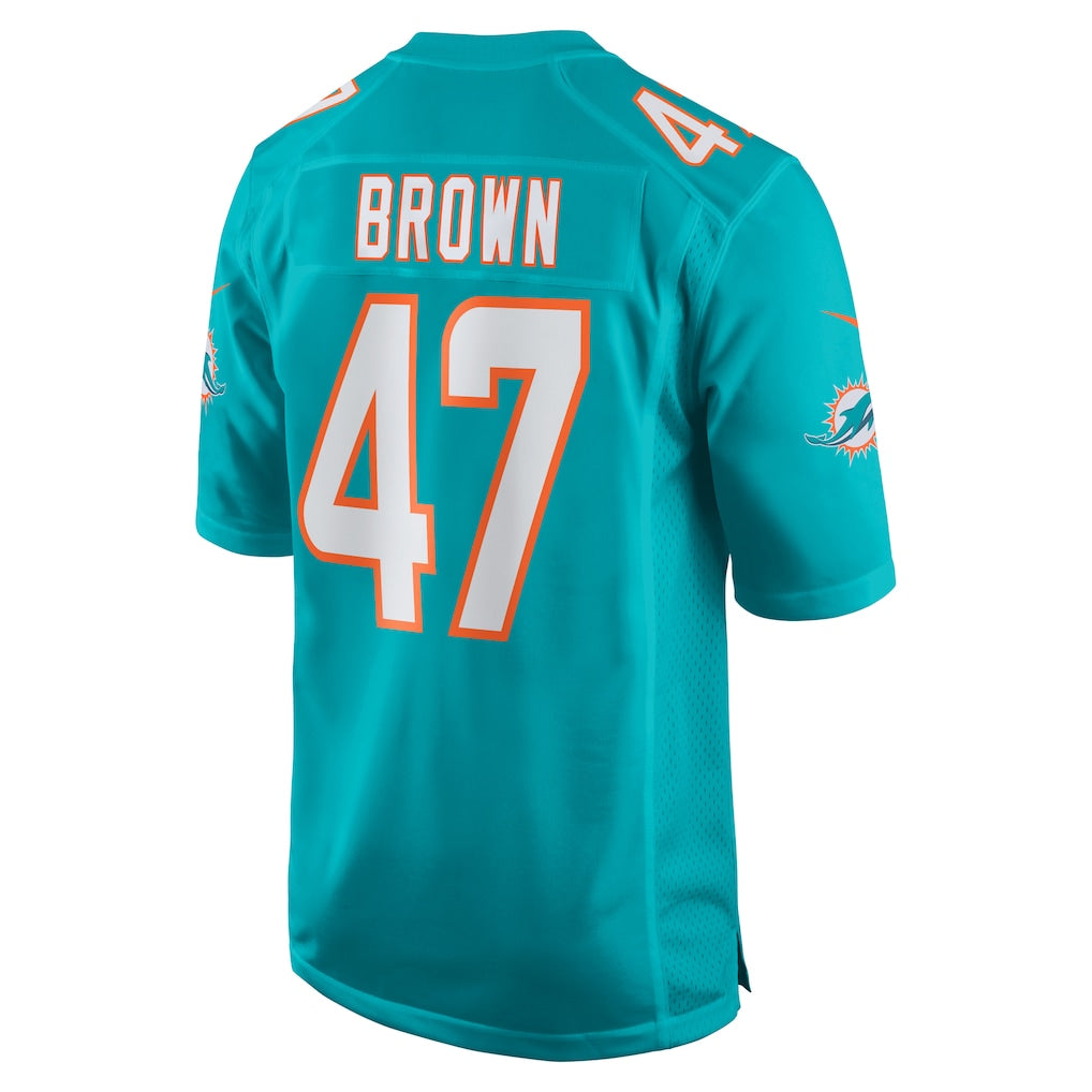 Punc M.Dolphins #47 Cam Brown Aqua Game Jersey