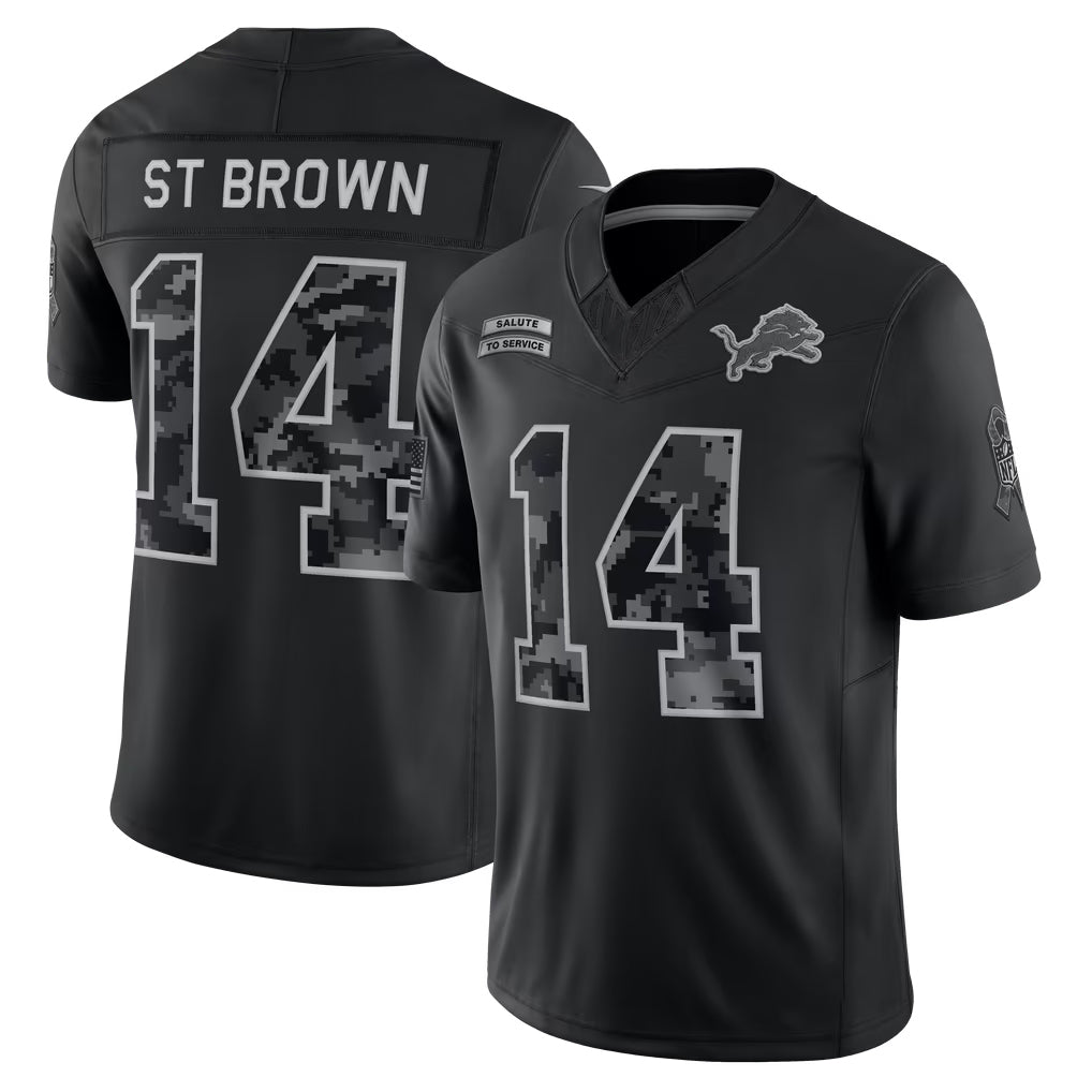 Punc D.Lions #14 Amon-Ra St.Brown Player Black Limited 2026 Salute to Service Home Game Stitched Jerseys