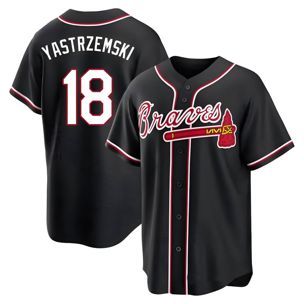 Punc A.Braves #18 Mike Yastrzemski player Black Replica Fashion Out Stitched Jerseys