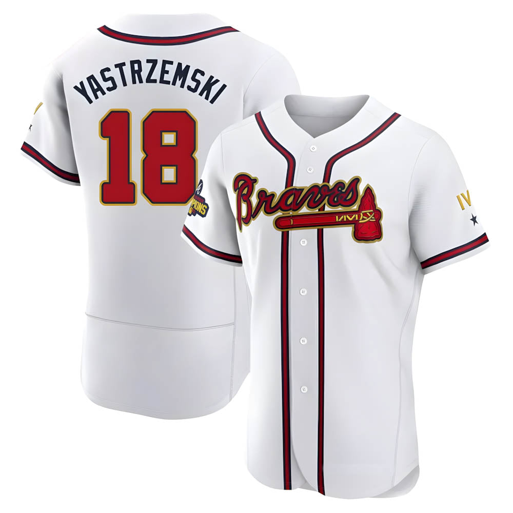 Punc A.Braves #18 Mike Yastrzemski player Gold Authentic White Program Stitched Jerseys