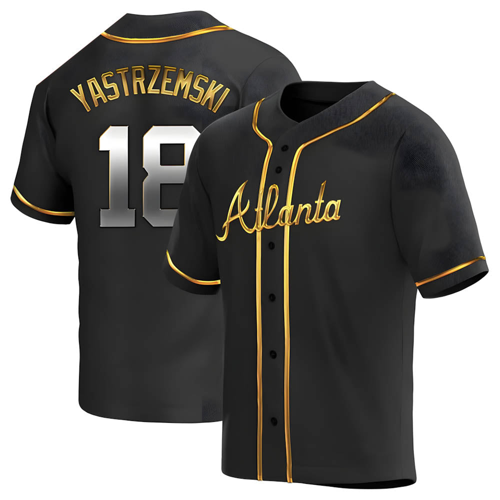 Punc A.Braves #18 Mike Yastrzemski player Gold Replica Black en Alternate Stitched Jerseys