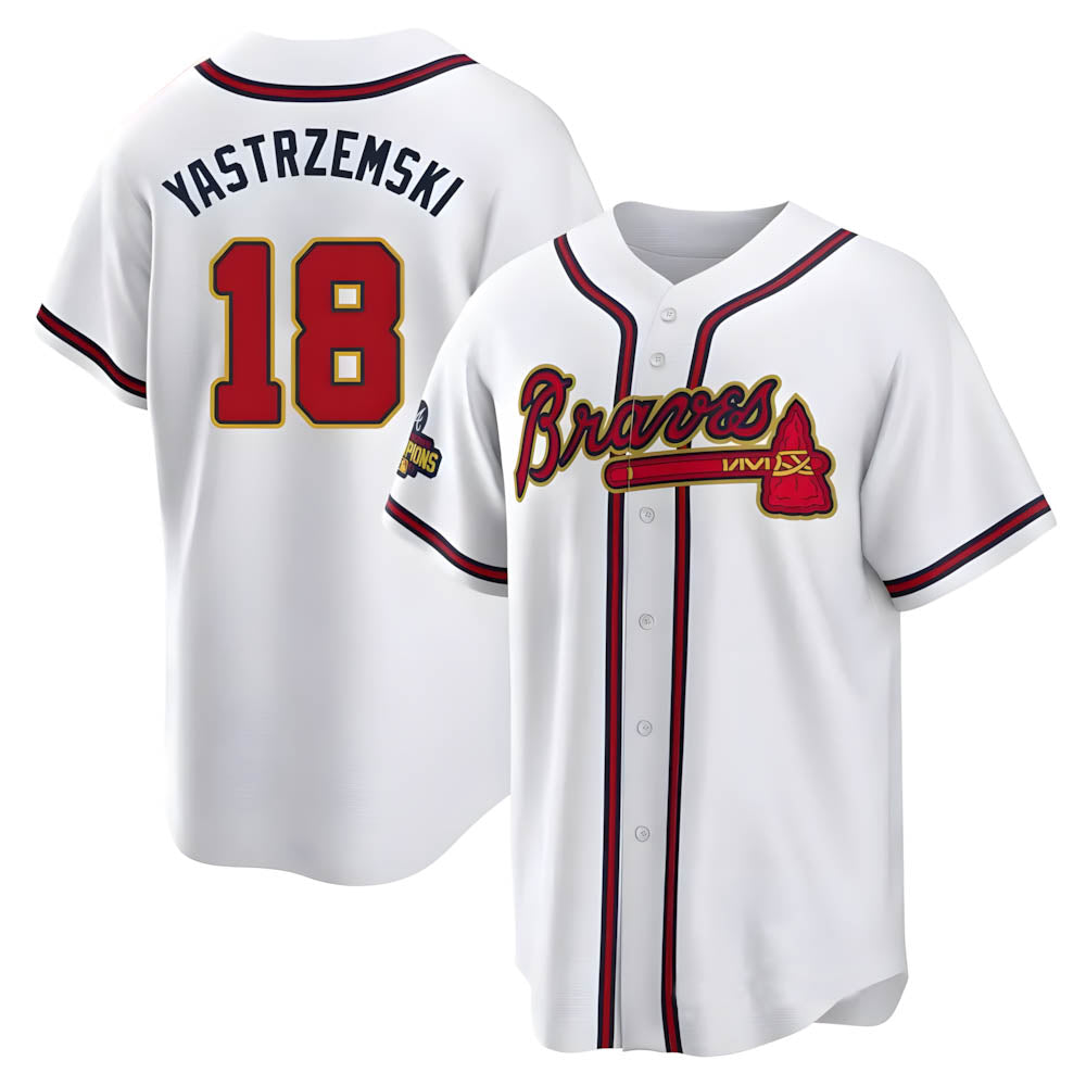 Punc A.Braves #18 Mike Yastrzemski player Gold Replica White Program Stitched Jerseys