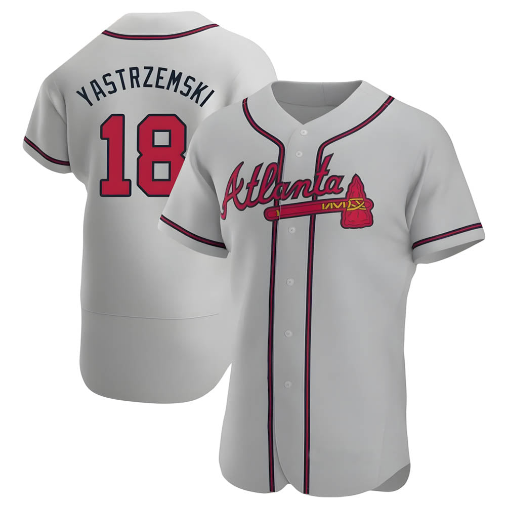 Punc A.Braves #18 Mike Yastrzemski player Gray Authentic Road Stitched Jerseys