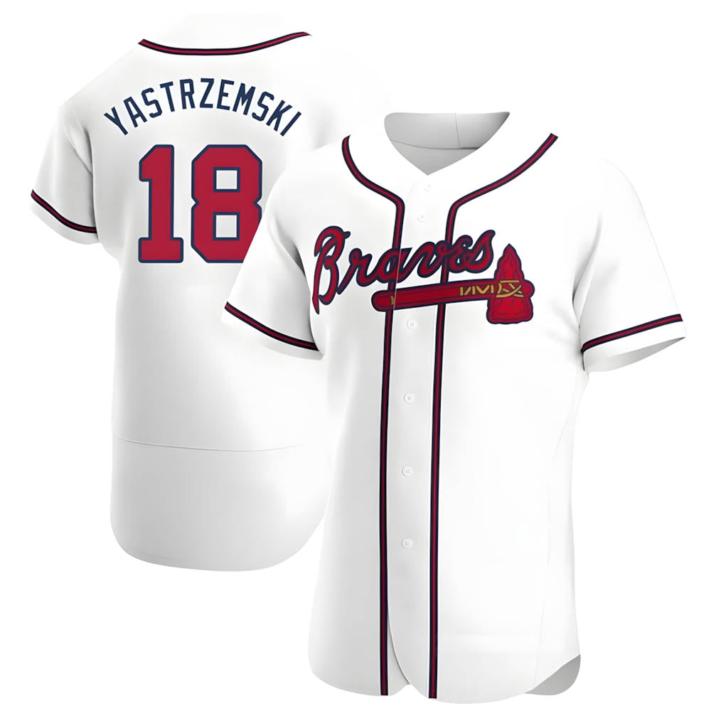 Punc A.Braves #18 Mike Yastrzemski player White Authentic Home Stitched Jerseys