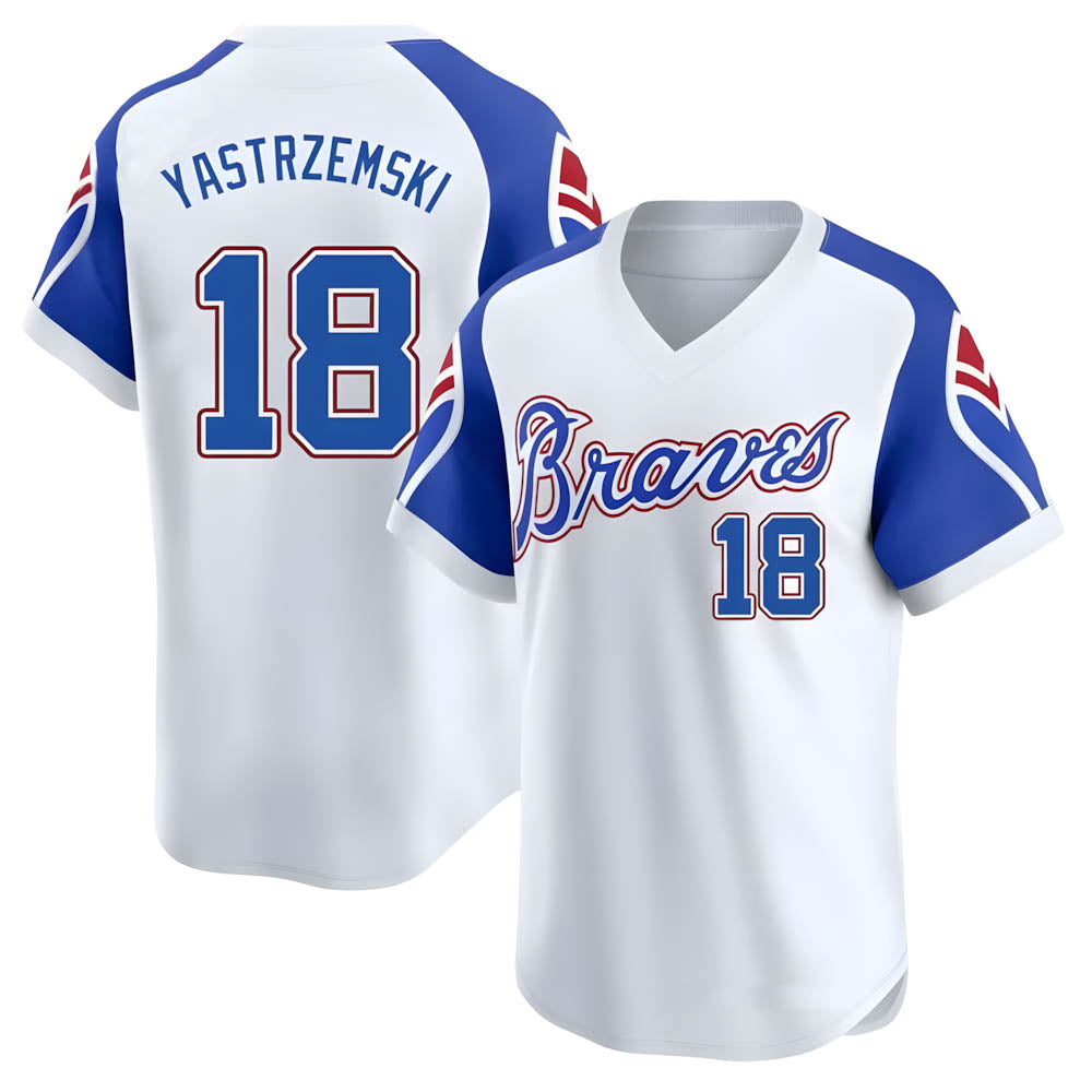 Punc A.Braves #18 Mike Yastrzemski player White Limited Throwback Cooperstown Collection Stitched Jerseys
