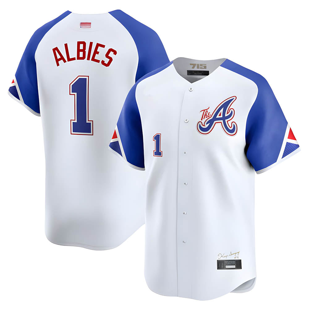 Punc A.Braves #1 Ozzie Albies Player Blue City Connect Stitched Jerseys