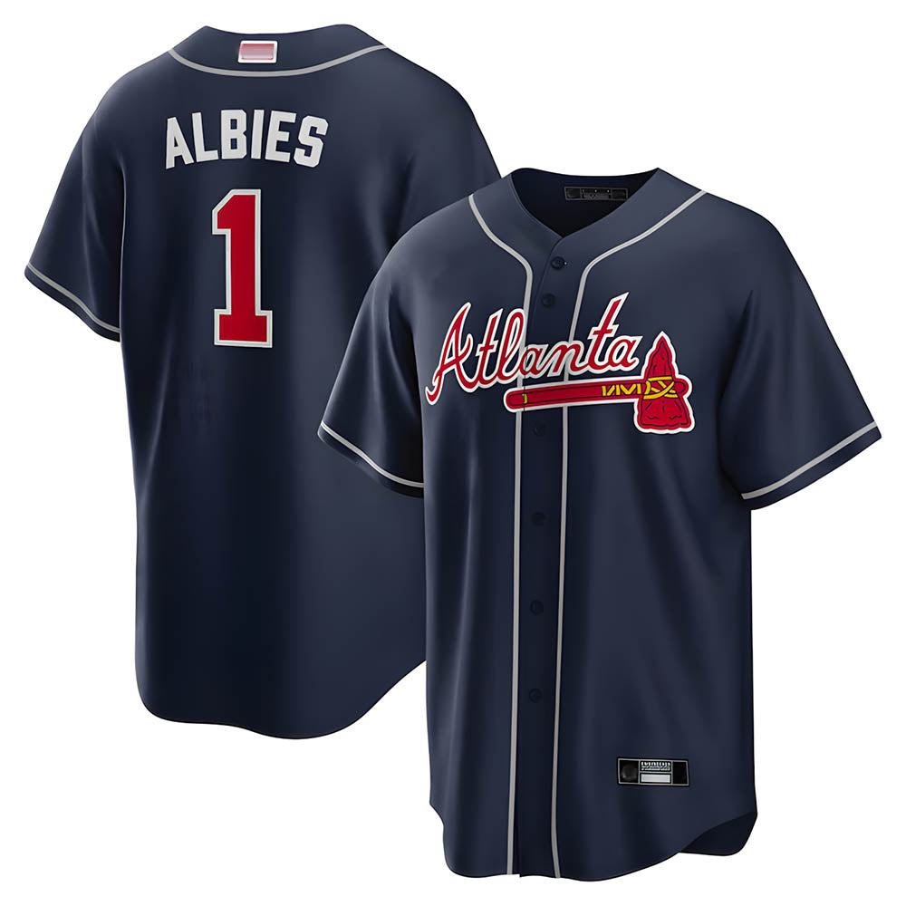 Punc A.Braves #1 Ozzie Albies Player Navy Alternate Stitched Jerseys