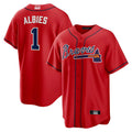 Punc A.Braves #1 Ozzie Albies Player Red Alternate Stitched Jerseys