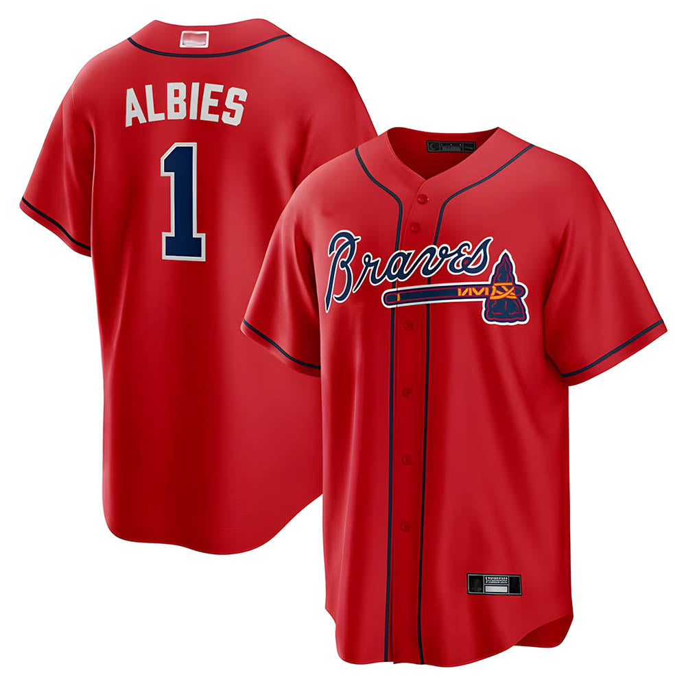 Punc A.Braves #1 Ozzie Albies Player Red Alternate Stitched Jerseys