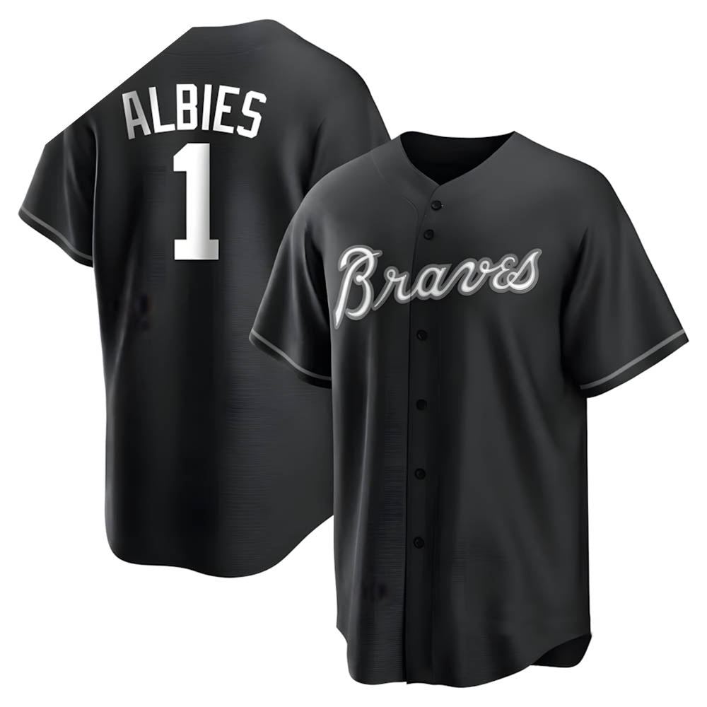 Punc A.Braves #1 Ozzie Albies Player Black&White Replica Stitched Jerseys