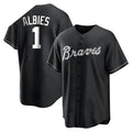Punc A.Braves #1 Ozzie Albies Player Black&White Replica Stitched Jerseys