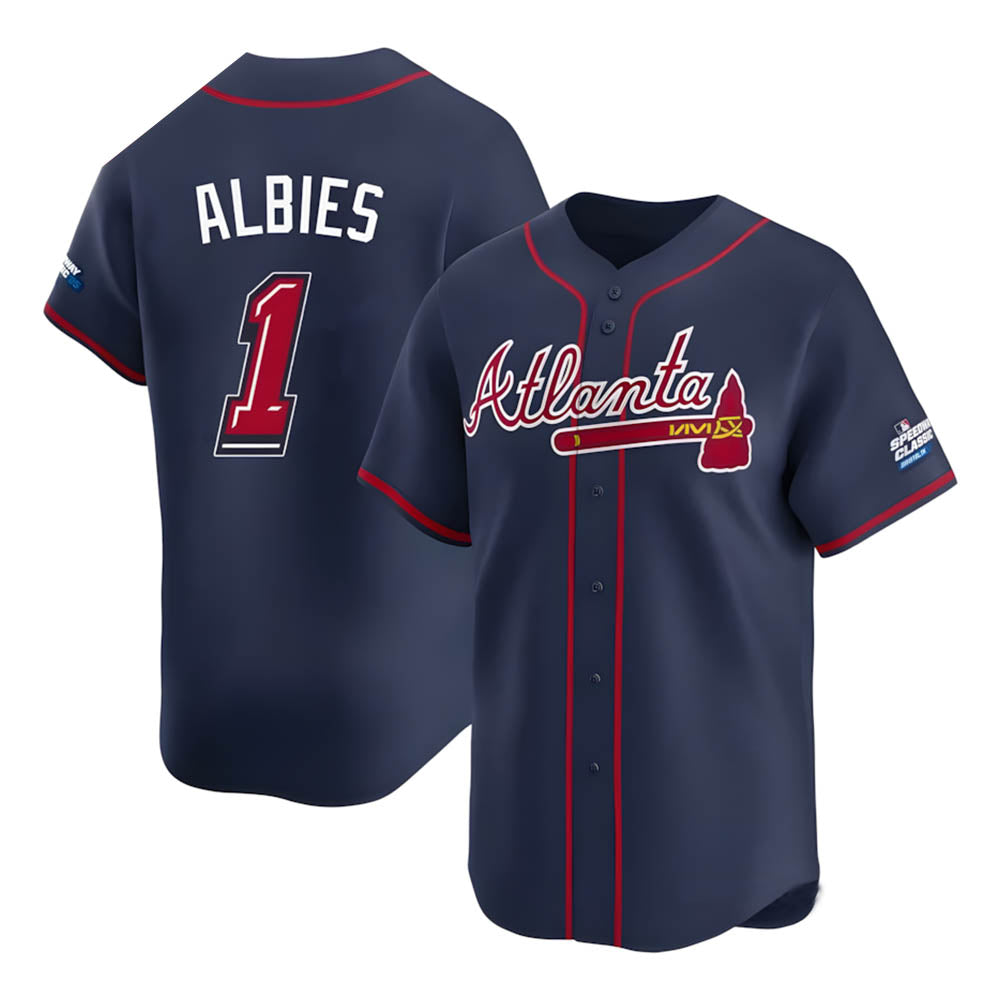 Punc A.Braves #1 Ozzie Albies Player Navy Limited 2025 Speedway Classic Alternate Stitched Jerseys