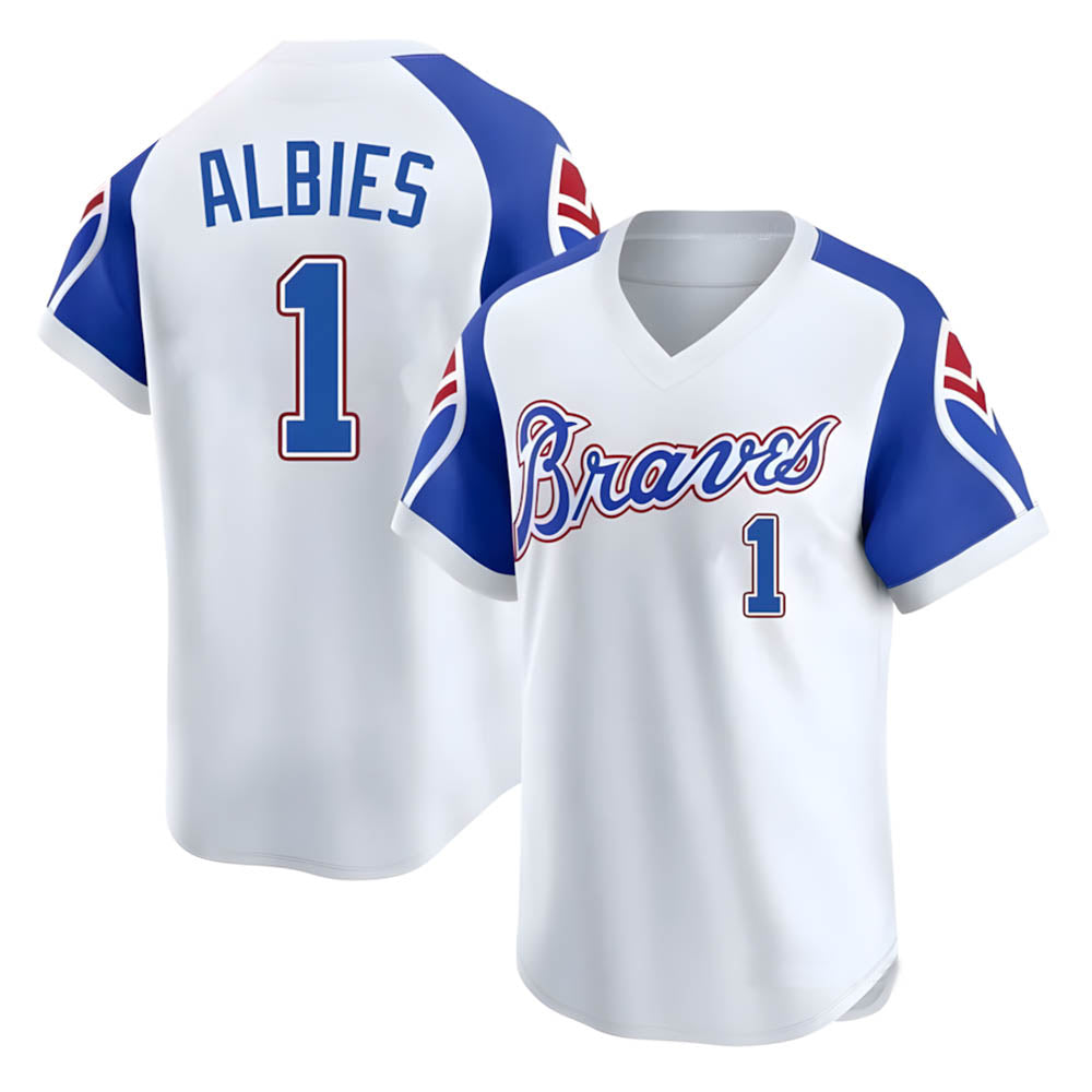 Punc A.Braves #1 Ozzie Albies Player White Limited Throwback Cooperstown Collection Stitched Jerseys
