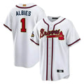 Punc A.Braves #1 Ozzie Albies Player White World Series Gold Program Stitched Jerseys