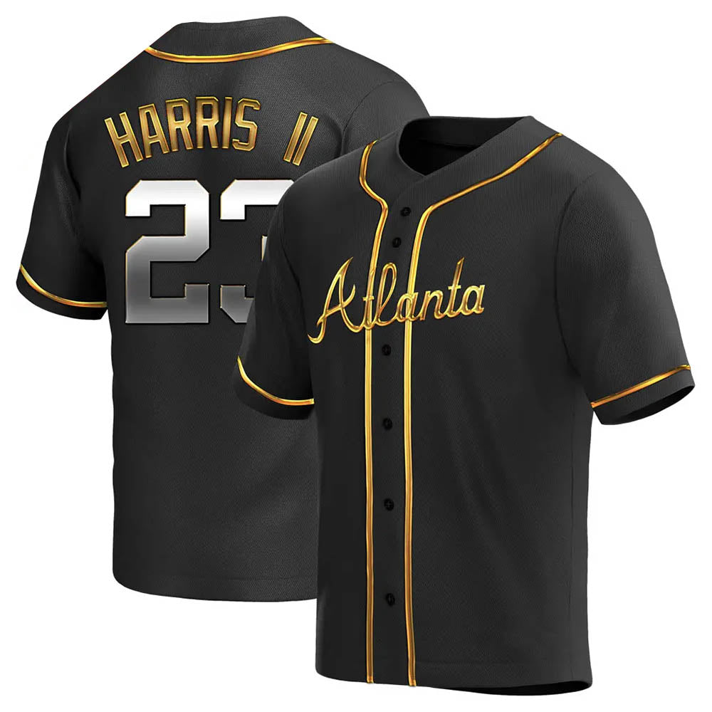 Punc A.Braves #23 Michael Harris II player Gold Replica Black en Alternate Stitched Jerseys