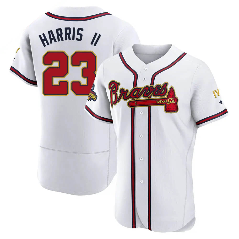 Punc A.Braves #23 Michael Harris II player White&Gold Authentic Program Stitched Jerseys