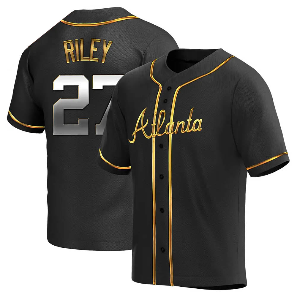 Punc A.Braves #27 Austin Riley Player Black&Gold Replica en Alternate Stitched Jerseys