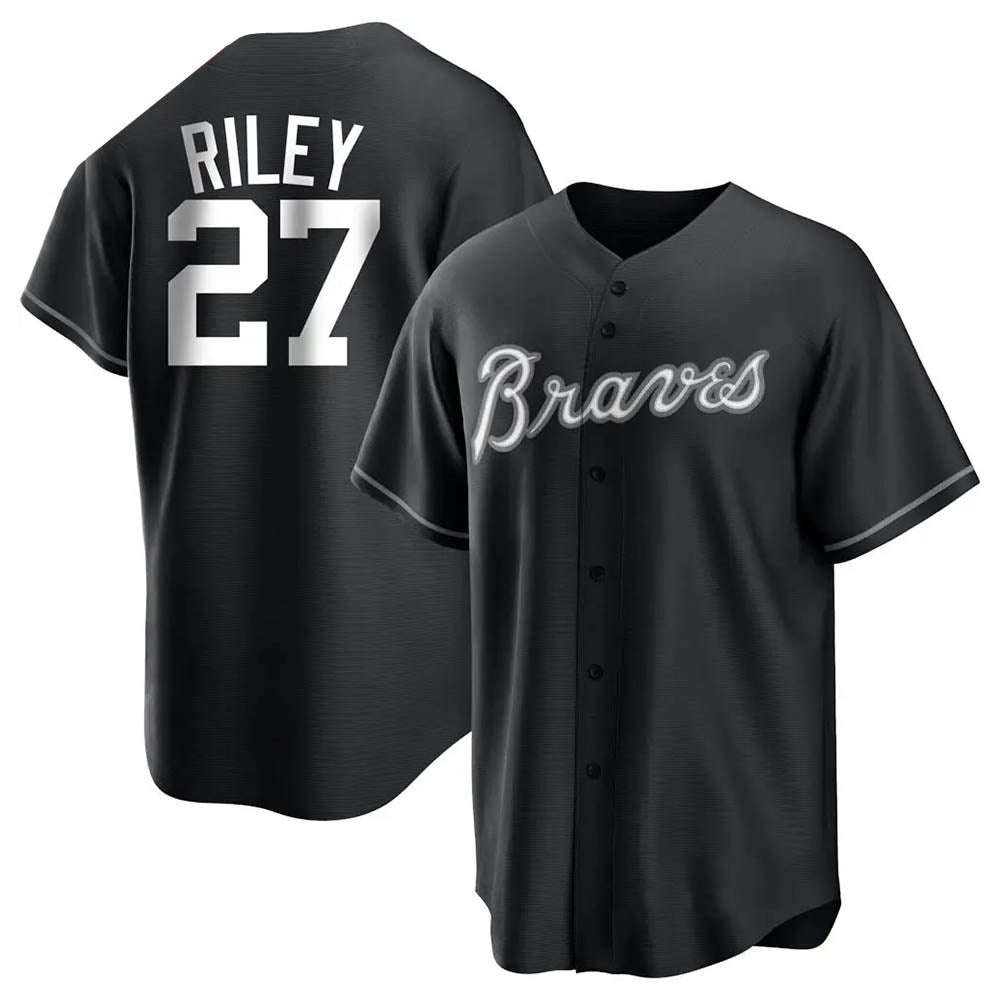 Punc A.Braves #27 Austin Riley Player Black&White Replica Stitched Jerseys